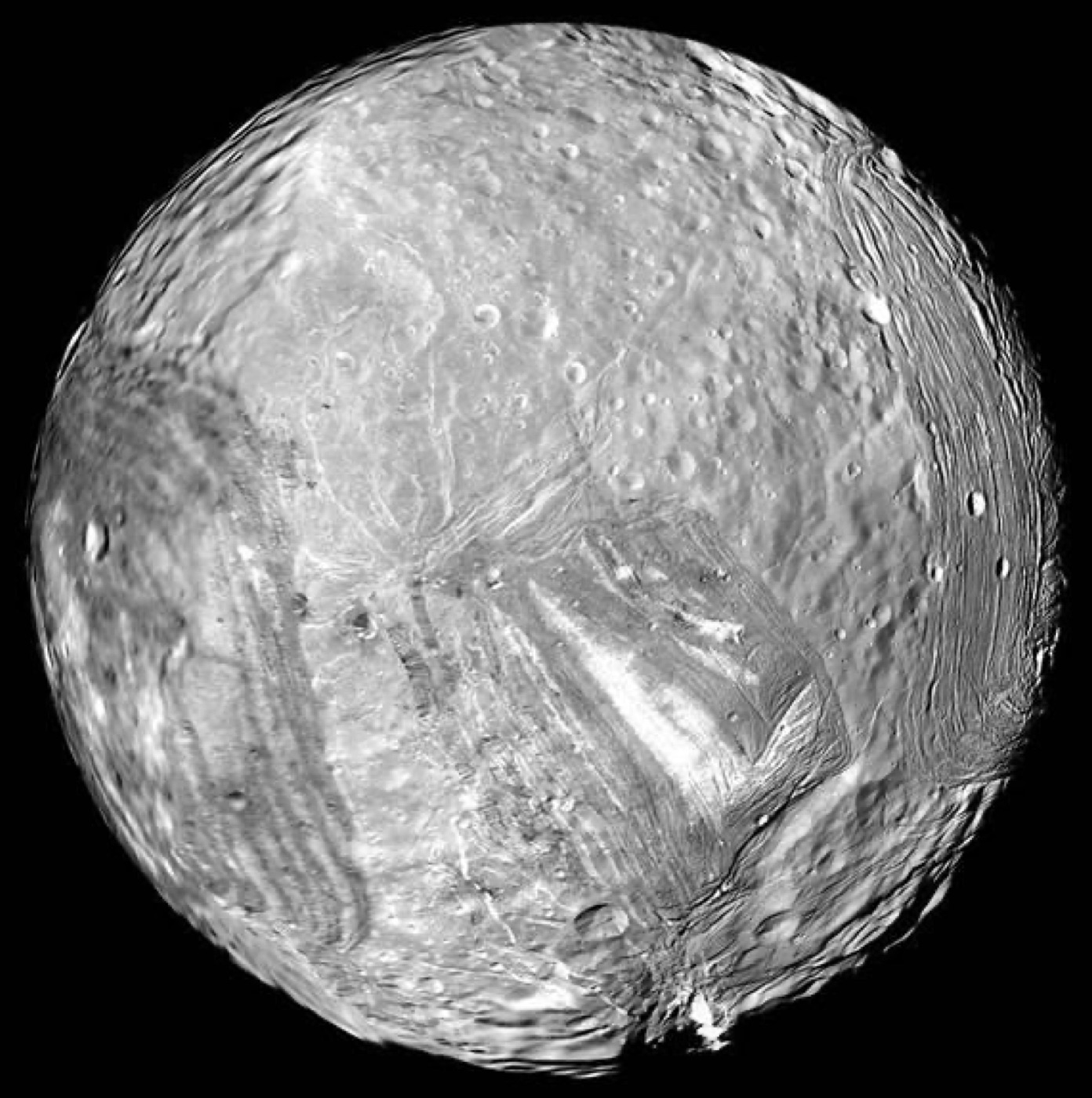 Uranus's moon Miranda imaged by Voyager 2